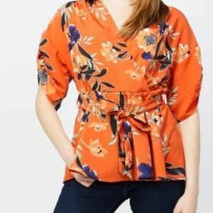 RD + Koko orange floral faux wrap top